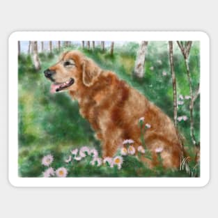 Golden Retriever Dog in the Forest Sticker